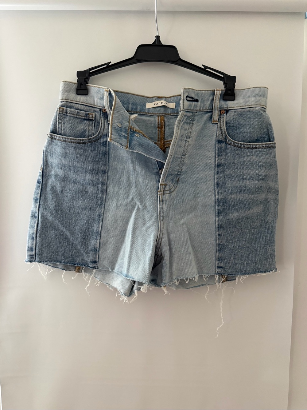 PacSun Two-Tone Light Wash Patchwork Denim Shorts